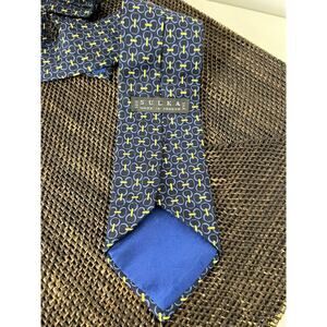 Sulka‎ 100% Silk Men's Neck Tie Blue Navy Yellow Horsebit France 4"x55"